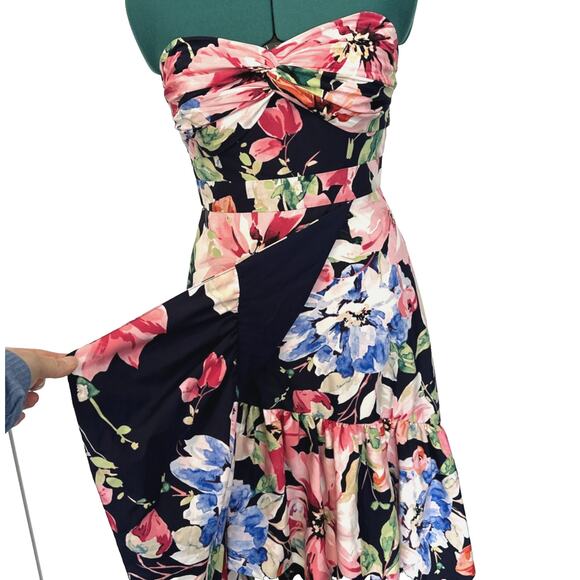 Eliza J Floral Strapless Midi Dress 4P high low ruffle petite wedding guest - Picture 7 of 13